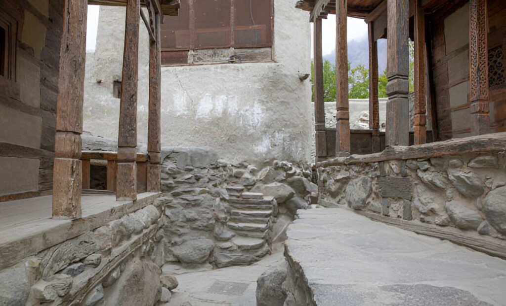 Old wooden carved building architecture in Ganish (Ganesh) village in Pakistan