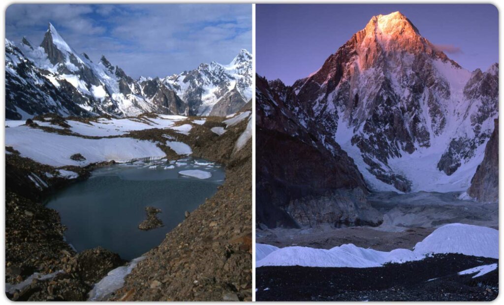 Gondogoro Glacier and Gasherbrum-IV from Concordia plateau. Karakoram. Pakistan