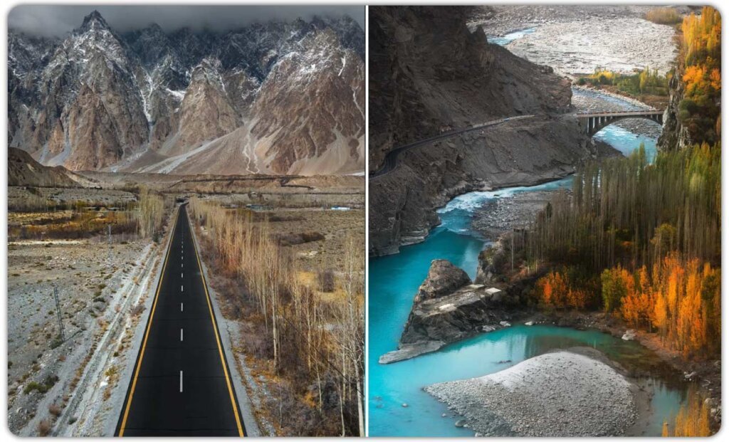 Karakoram Highway, Passu cones and Hunza River